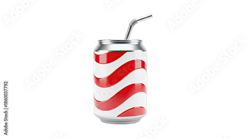 Red and White Striped Soda Can with Straw