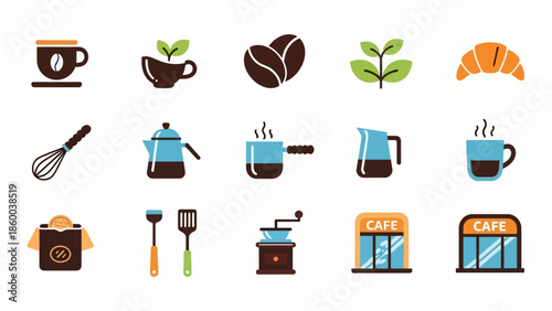 Collection of Coffee and Cafe Related Icons.