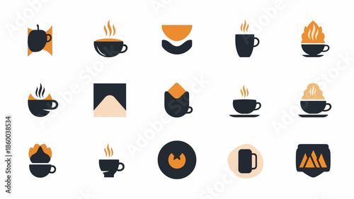 Collection of Coffee Cup Icons with Steam.