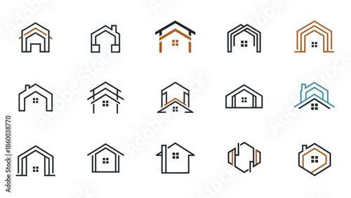 Collection of Simple House Icons in Various Colors.