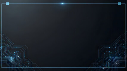 Futuristic blue digital frame on dark background with glowing circuit elements.