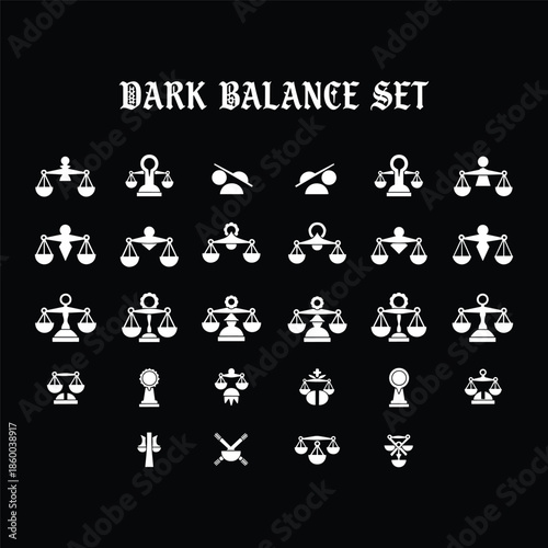 Balance scale icons and futuristic equilibrium symbols for y2k streetwear apparel