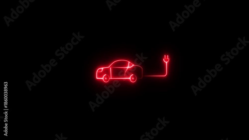 Neon Electric car animated line icon. Glowing neon electric car icon animation.