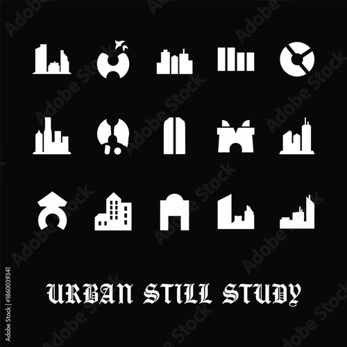 urban city skyline and architectural building silhouettes for streetwear apparel design