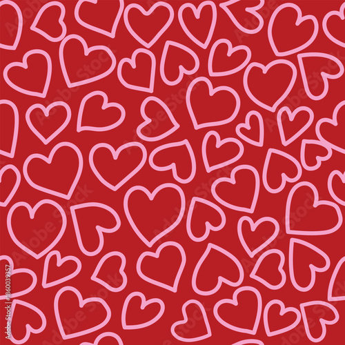 Seamless Red Heart Doodle Pattern for Valentine Love Background