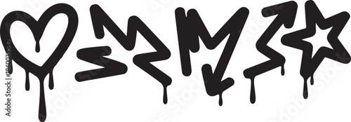 Graffiti art with heart star and lightning bolt symbols