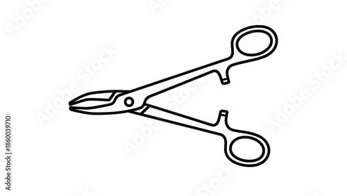 Surgical Instrument Clamp Vector Illustration Simple Line Art.