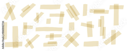 Beige Adhesive Washi Scotch Tape Sticky Isolated Set in White Background. Adhesive Tape Paper Design Element Kit. Vector Illustration