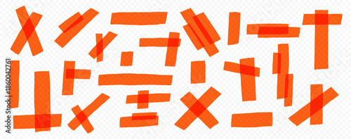 Red Adhesive Washi Scotch Tape Sticky Isolated Set in Transparent Background. Adhesive Tape Paper Design Png Element Kit. Vector Illustration