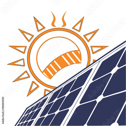 A vibrant illustration depicts a solar panel absorbing energy from the sun highlighting renewable energy and sustainable power solutions