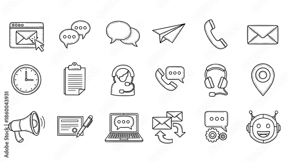 Fototapeta premium Contact and communication support icons set