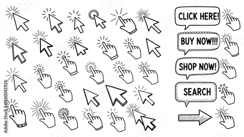 Cursor icons with click and action buttons