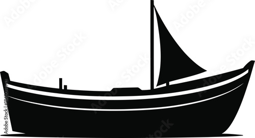 Minimal Sailing Boat Silhouette Traditional Wooden Boat Illustration