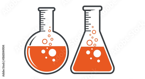 Two laboratory beakers with orange liquid