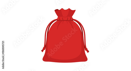Red mojo bag isolated on a crisp white background with drawstring closure, vibrant color, simple design, and minimalistic composition