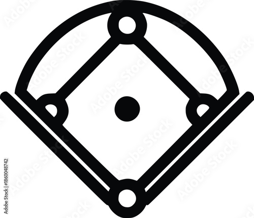 Simple black and white illustration of a baseball field and home plate