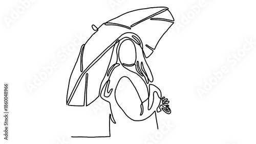 Continuous line animation of woman holding umbrella