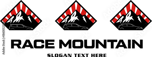 race car in mountain idea logo design