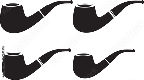 Four Black Smoking Pipes with White Bands black pipe