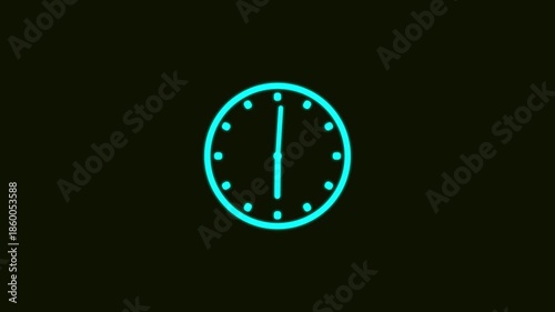 Waiting wail clock animation. 12 hours clock animation with glow effect. Waiting clock animation with 12-hour glow effect.