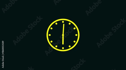 Waiting wail clock animation. 12 hours clock animation with glow effect. Waiting clock animation with 12-hour glow effect.