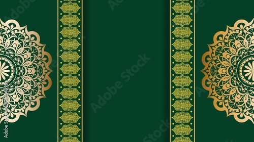 Elegant Green Mandala Background with Golden Ornaments.