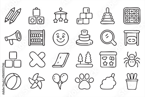 Children toys UI icons for preschool platforms, learning apps, dashboards