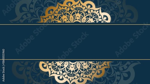 Elegant Gold Mandala Design on Teal Background with Copy Space.
