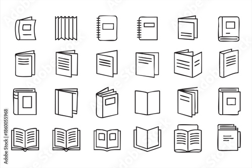Document and Book Line Icons for Publishing Platforms, Web and App Interfaces