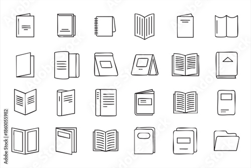 Digital Library Icons for Knowledge Platforms, UI Layouts, Web Design