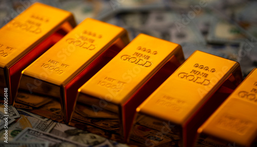 Valokuva Gold bars and money symbol of investment