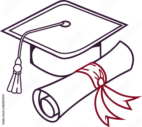graduation cap and diploma vector illustration