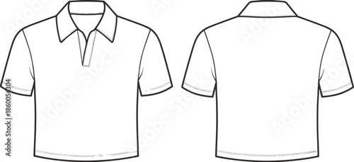 Men short sleeve polo shirt technical flat CAD drawing front and back view fashion apparel vector illustration template