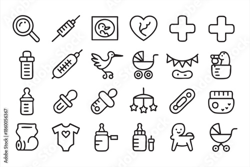 Infant and Newborn Icons for Medical Apps, Family Dashboards and UI Design