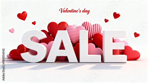Valentine's Day sale promotion with 3D text and heart decorations