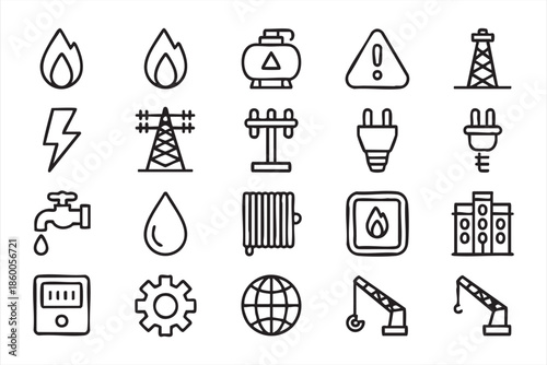 Energy and Utility Icons for Power Systems, Infrastructure and UI Design