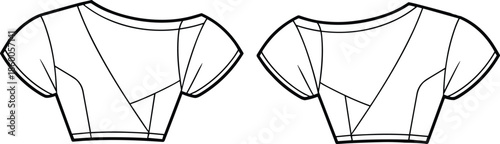 Women, cropped, wrap, top, technical, sketch, front, back, view, vector, line, art, fashion, apparel, template, mockup, design, blouse, illustration, outline