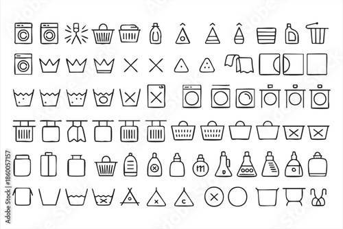 Laundry care symbols for clothing labels, washing guides, textile UI systems
