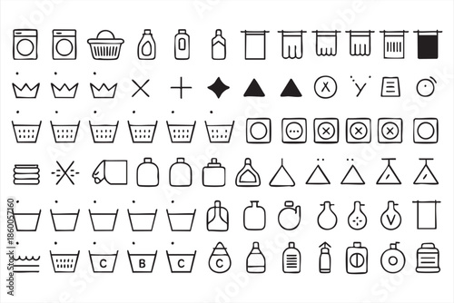 Washing instruction icons for apparel manufacturing, garment care charts, compliance use