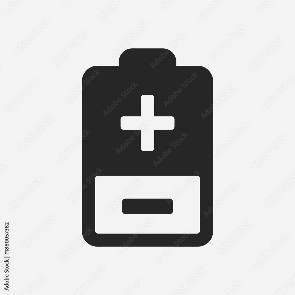 Fototapeta premium Battery Icon with Plus and Minus Symbols Representing Energy and Power