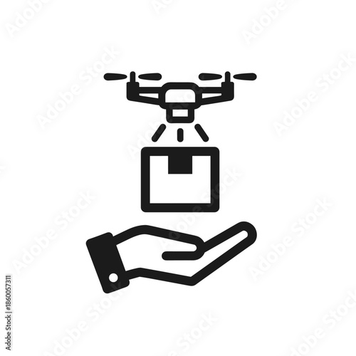 Drone Delivering Package to Hand Icon for Modern Delivery Service