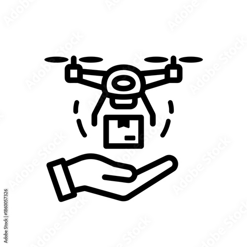 Drone Delivering Package to Outstretched Hand, Modern Courier Service Icon