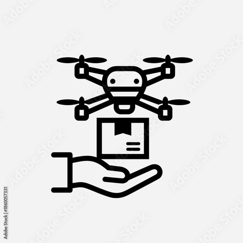 Quadcopter Drone Delivering Shipping Box to Receiving Hand