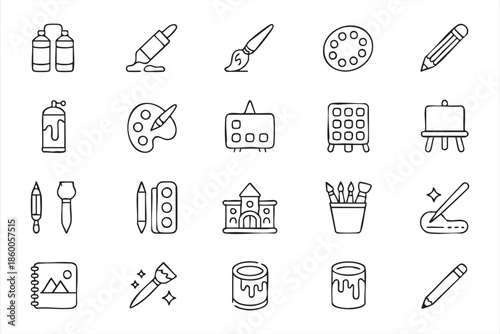 Drawing and art supply line icons for creative apps, education platforms