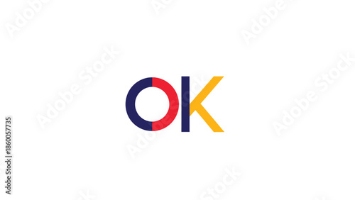 OK logo design with a unique color combination and modern style.