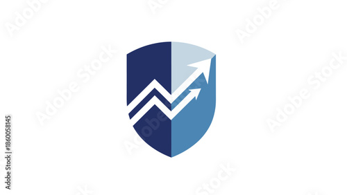 Shield logo with upward arrow and zigzag line representing growth and security.