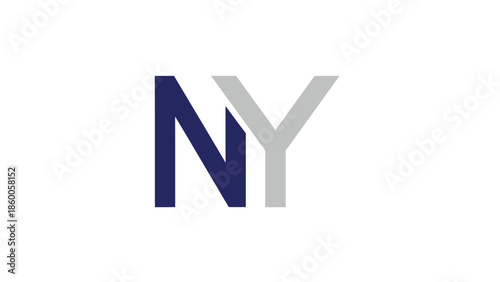 Simple NY logo design with navy blue and gray colors on white background.