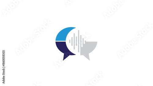 Speech bubble logo representing communication and audio waves for technology.