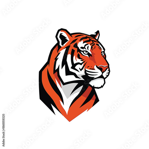 Striking tiger head illustration showcasing vibrant orange and black stripes, fierce gaze.