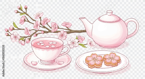 Afternoon Tea Set with Sakura Flowers and Pink Cup